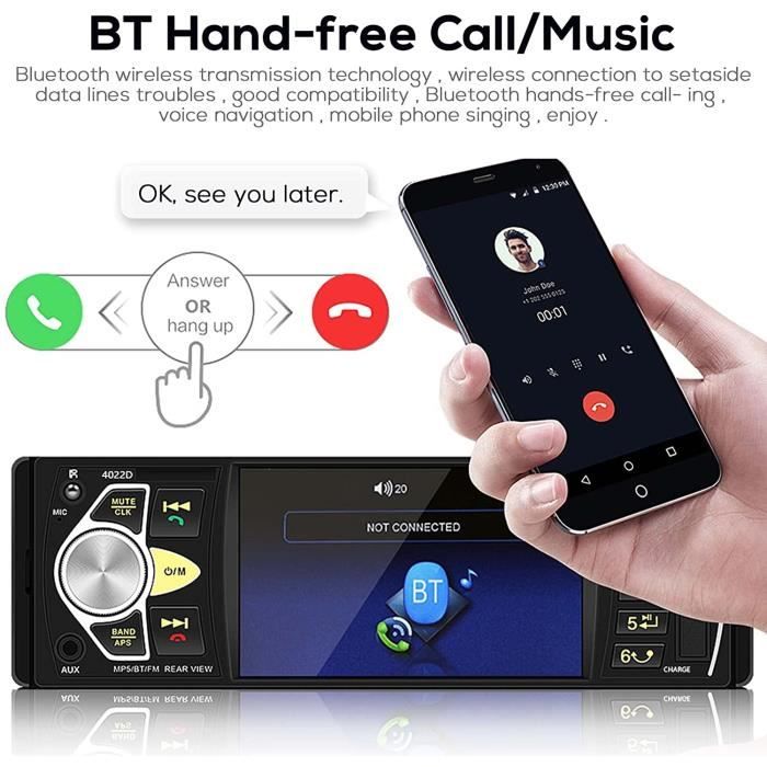 1 Din Car Radio - Podofo - 4.1 Inch HD Screen - Bluetooth - USB - Steering Wheel Remote Control