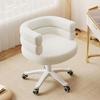 Cream French Style Vanity Stool, Rotating Ottoman with Polyester Upholstery, Sponge Filling, Hardwood Frame, Manual Recliner