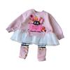 Baby Girls' Cartoon Sweatshirt & Striped Leggings Set - Autumn/Spring