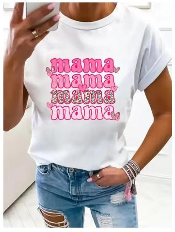 Large Size Women's Flower Mom Vintage Trend Clothing Printed T-Shirt Clothing Summer Basic Top Short Sleeves