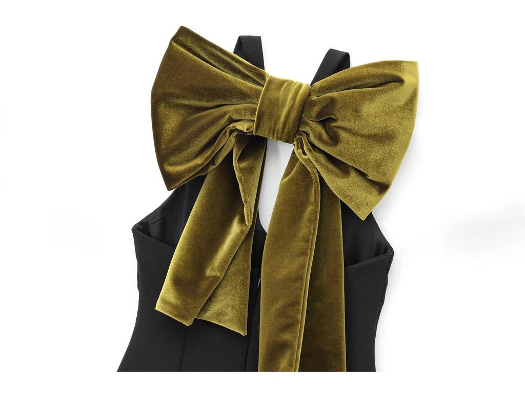 2024 Autumn/Winter European & American Sweet Velvet Spaghetti Strap Dress with Oversized Bow