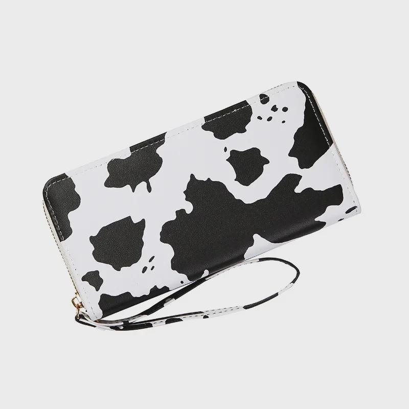 2024 Summer Korean-Style Contrast Cow Pattern Multi-Compartment Long Wallet