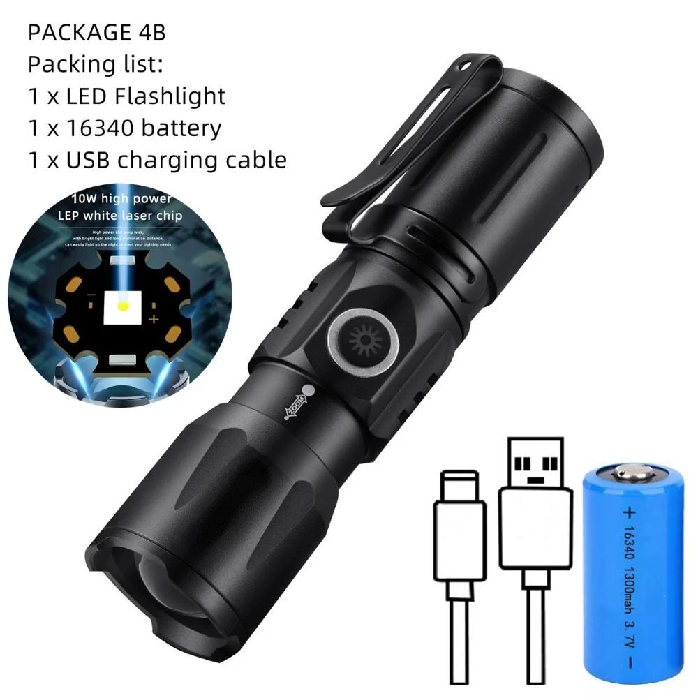 High Quality White Laser LED Flashlight 18350 Zoom Torch Rechargeable USB Light Waterproof with CAP CLIP for Hiking Camping