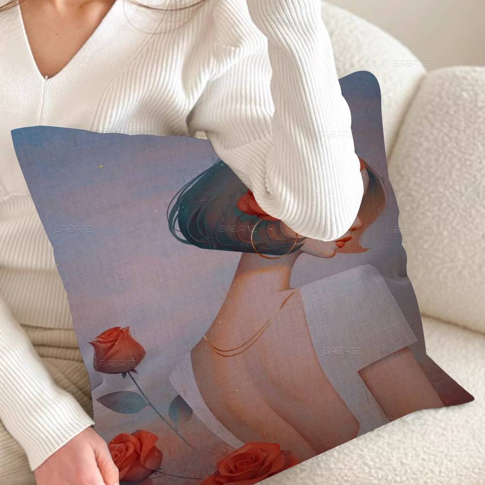 Cartoon Young Girl Personalized Pillow Cover Kids Bedroom Wild Party Decor Pillowcase Kid Birthday Shower Gift