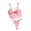Hot-Selling European Floral Lace Embroidery Lingerie Set with Pearl Chain