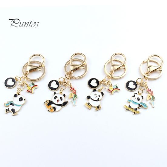 New Year Keychain Panda Heart Pendant Best Wishes Polished Lobster Clip Lightweight Shoulder Bag Schoolbag Decoration Pendant Keyring