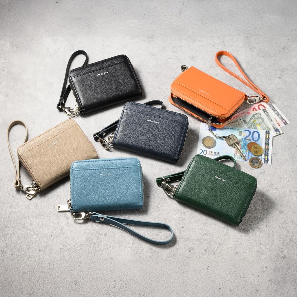 Milagro Round Zip Card Wallet in Shrink Leather with Strap (Wallet, Mini Wallet, Card Case, Coin Purse, Billfold, Card Holder, Leather) SL-SH-2824