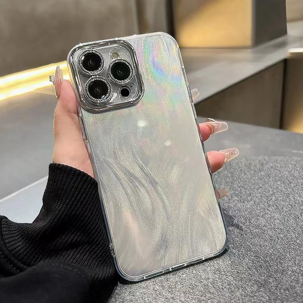 Laser Phone Case for iPhone 11 12 13 14 15 Pro Max 11 14 13 15 Laser Feather Glitter Shockproof Back Cover for iPhone  14 12 13 Pro