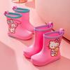 Children's Rain Boots with Fleece Lining Kuromi Cinnamoroll Hello Kitty Girls' Rain Boots Non-Slip Kids' Rubber Shoes