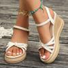 Women Summer Ankle Straps Wedge Sandals Plus Size Bowtie Decor Chunky Platform Shoes Woman Lightweight Thick Bottom Sandals