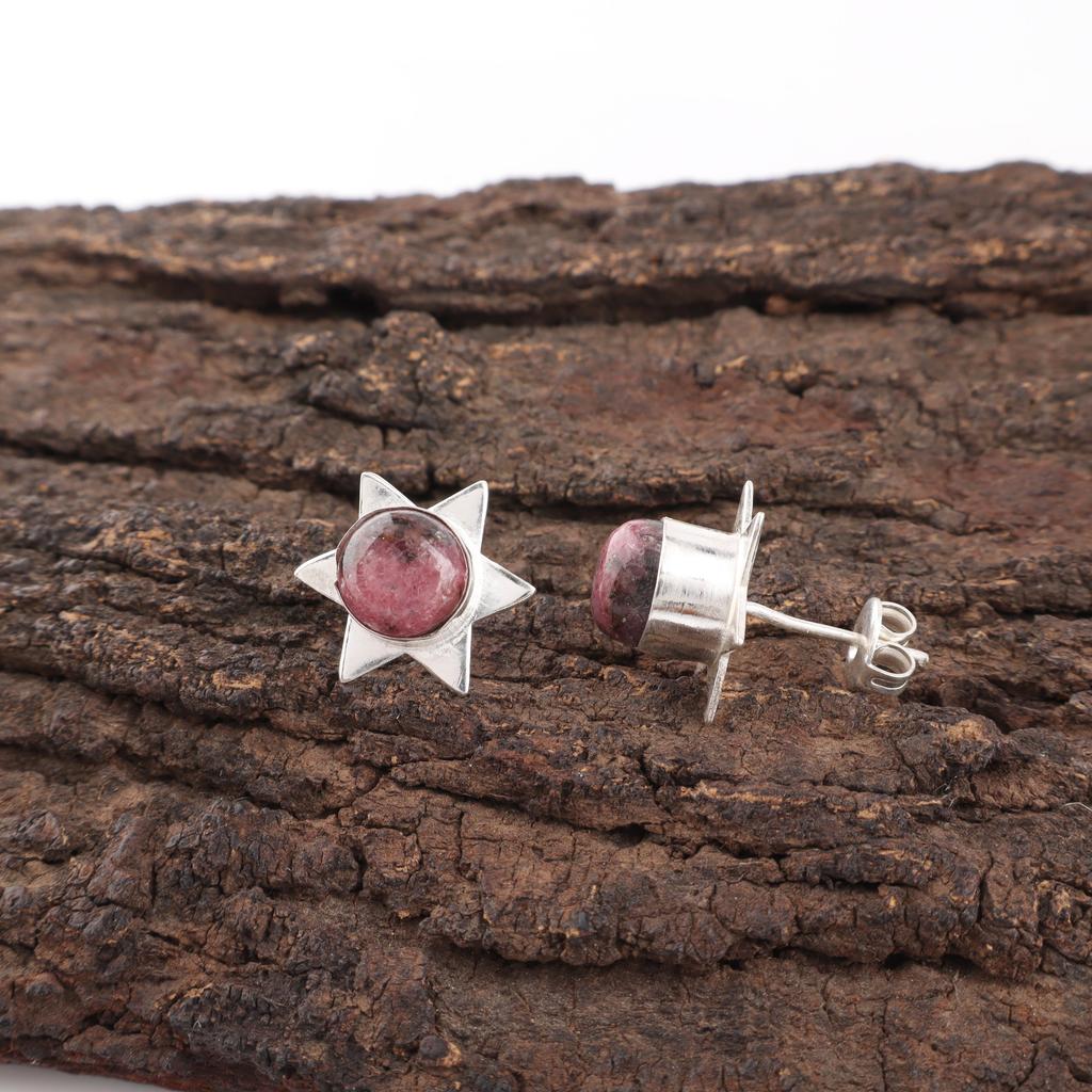 Black Rhodonite Gemstone Jewelry, 925 Solid Sterling Silver Earrings Handmade Gorgeous Silver Chain Earrings For Wedding Gift