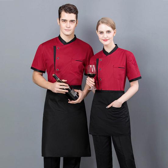 Chef Uniform Unisex Short Sleeves Breathable Comfortable Stand Collar Patch Pocket Jacket Restaurant Kitchen Baker Cook Uniform Shirt Culinary Work