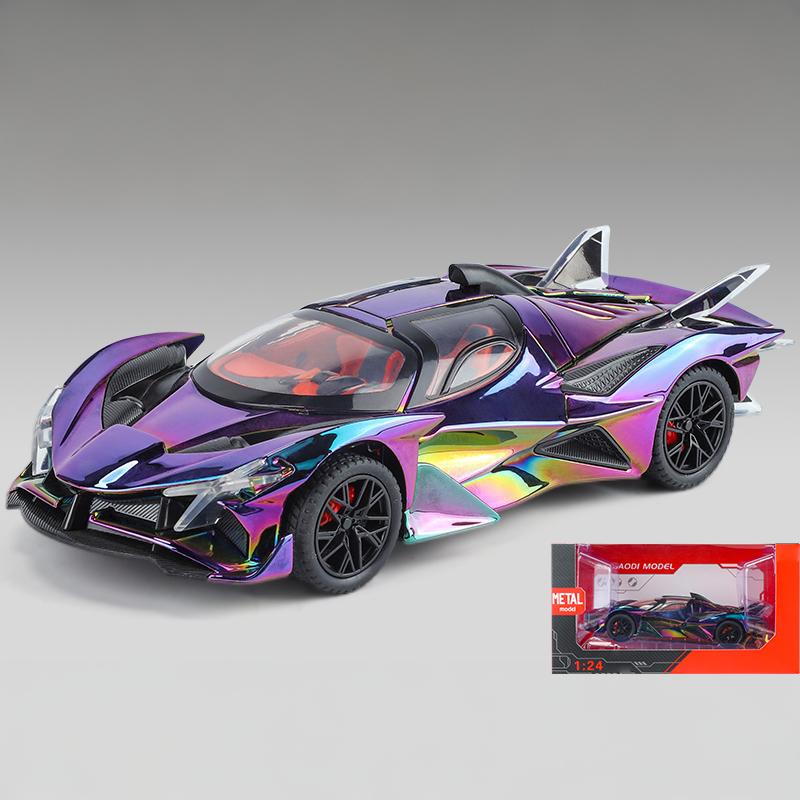 

Масштаб 1/24 Apollo EVO Гальванопокрытие Суперкар Сплав Литье под давлением Модель автомобиля Коллекционные предметы Хобби Настольная витрина Звук и свет Праздничный подарок фиолетовый