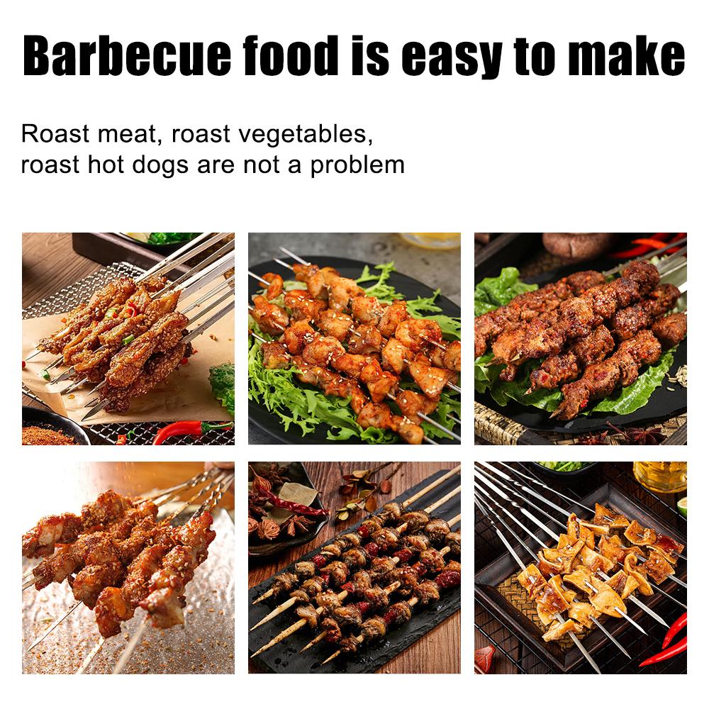 6 szt. Szaszłyki ze stali nierdzewnej Płaskie patyczki do BBQ Metalowe szaszłyki do kebaba z drewnianą rączką Narzędzia do grilla na zewnątrz Akcesoria do grilla