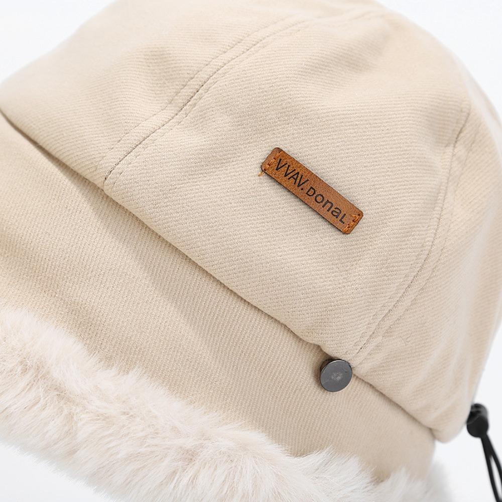 Warm Plus Velvet Panama Hat Windproof Winter Fisherman Hat Vintage Fluffy Fur Bucket Hat  Lady