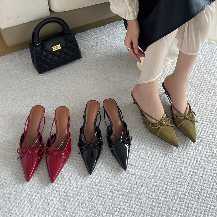 High-heeled sandals high-end 2025 spring new fashion pointed slippers low-heeled bag head kitten and sandals