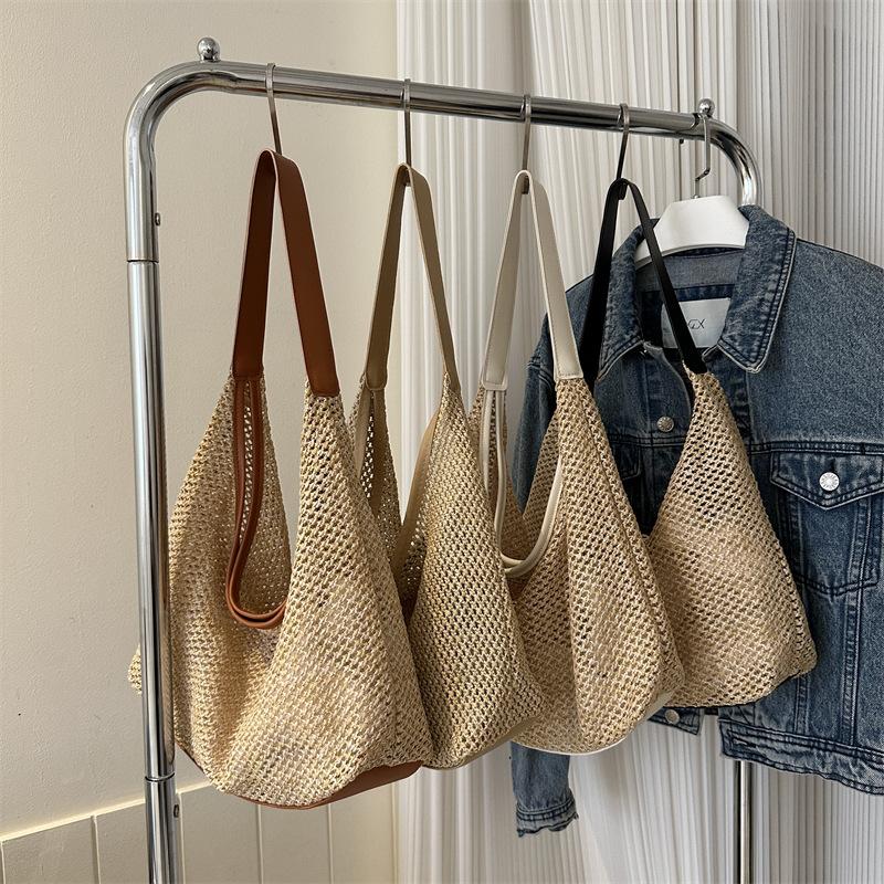 Woven Straw Tote Bag for Women Large Capacity Bucket Shoulder Handbag KTB