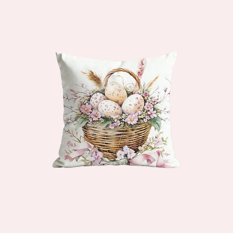 1Pc Easter Themed Pattern Pillowcase 2D Flat Printed Holiday Decorative Cushion Cover No Pillow Insert For Living Room Sofa Hall
