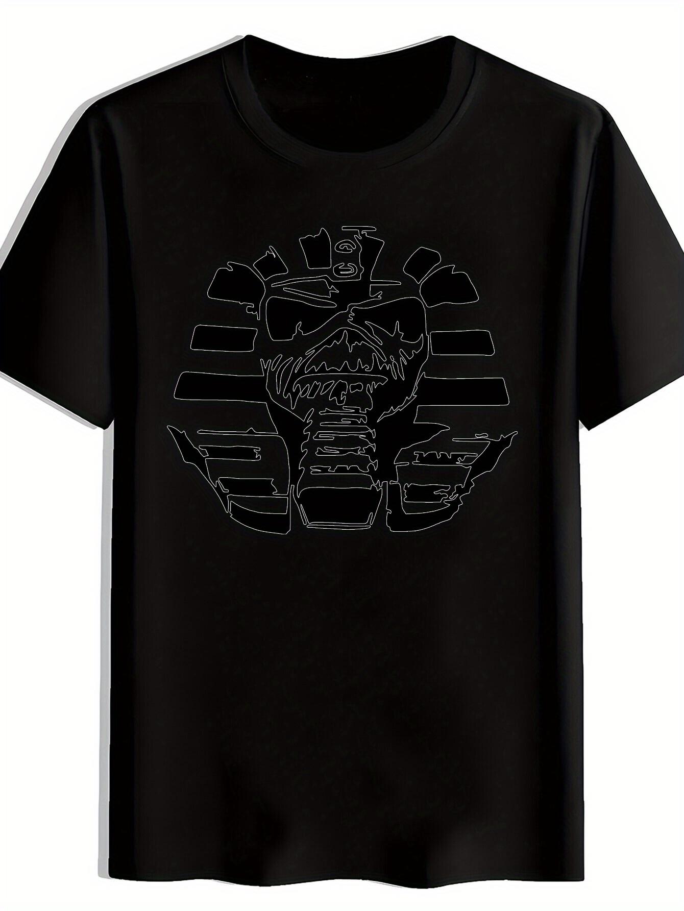 Black T-shirt with Skull & Crown Graphic Print - Casual Polyester Round Neck Tee for Summer M