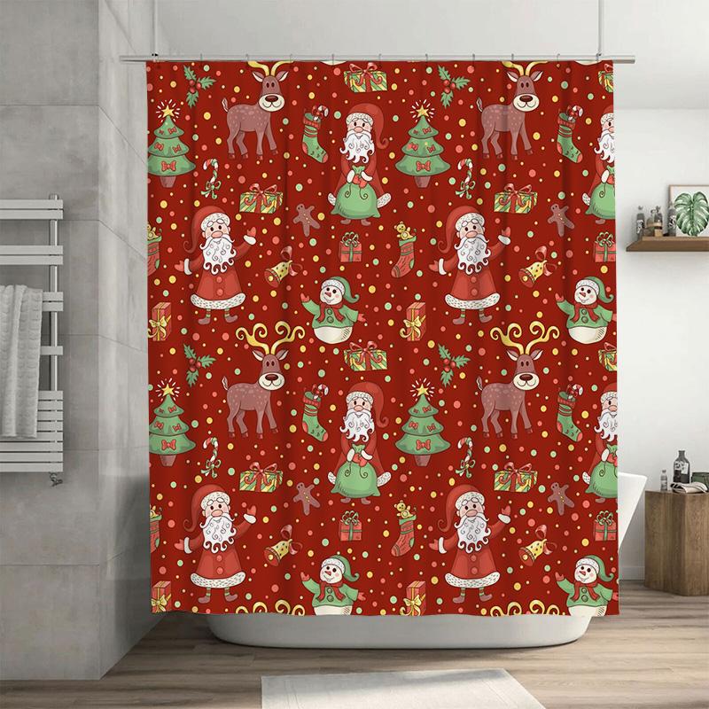 

TU Christmas Shower Curtain Festive Holiday Decor Reindeer Santa Claus Pattern Waterproof Bathroom Curtain Xmas Home Decoration 90x180cm35x71in