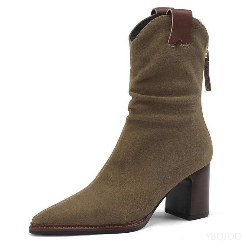 Fashion New Spring Retro Minimalist Suede Low Heel Ankle Boots Chunky Fashionable Versatile Women Comfortable Pointed Short Boots