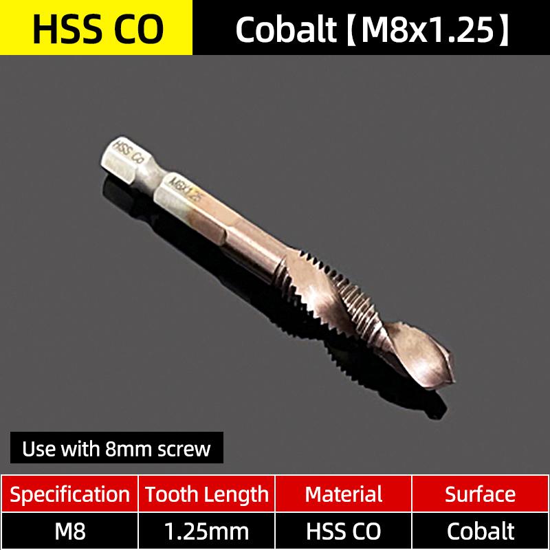 Composite Screw Tap Bit HSS-CO Tap Drill Set 1/4" Hex Spiral Tap Drill Reamer Titanium Soft Metal Thread Drilling Tapping Tools