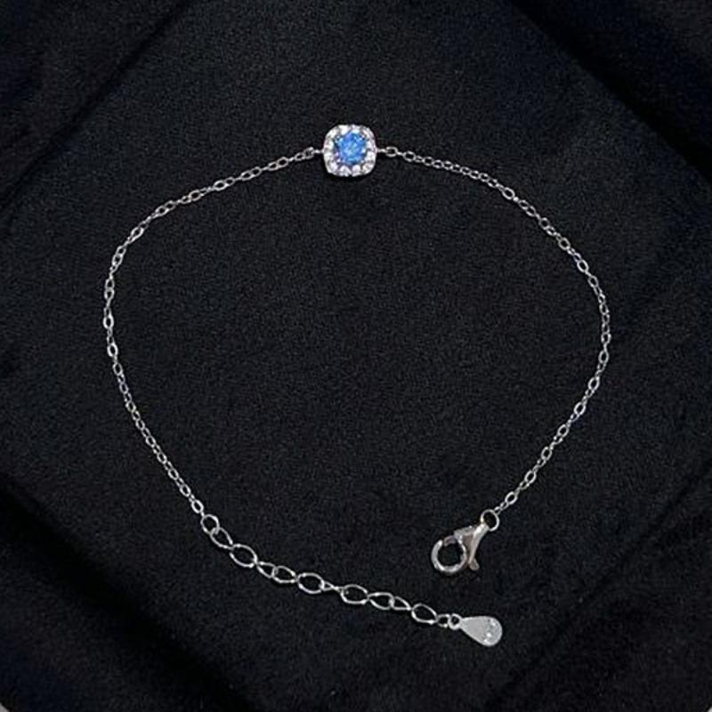 

Fresh Simple Blue Bracelets Flowers Exquisite bangles for women Square Chain Suitable for Daily silver Gifts