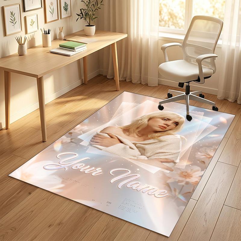 Personalized Crystal Velvet Carpet,Billie Eilish Custom Printed Name, Plush Area Rug For Home Indoor Decor