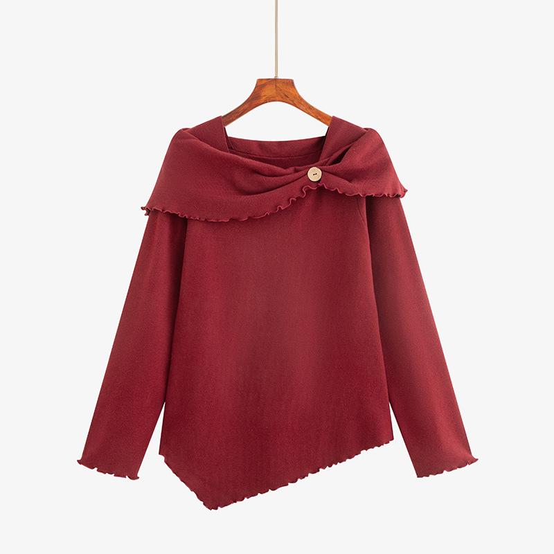 Plus Size Women s Irregular Off-the-Shoulder Winter Sweater 2025 XL (120-150 lbs) бордовый
