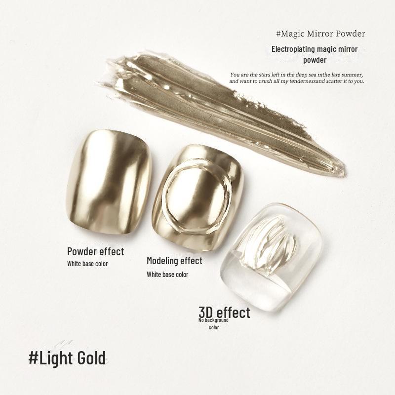 

Волшебная Зеркальная Пудра для Ногтей: Суперяркий 3D-аксессуар для ногтей цвета шампанского, золота и серебра.