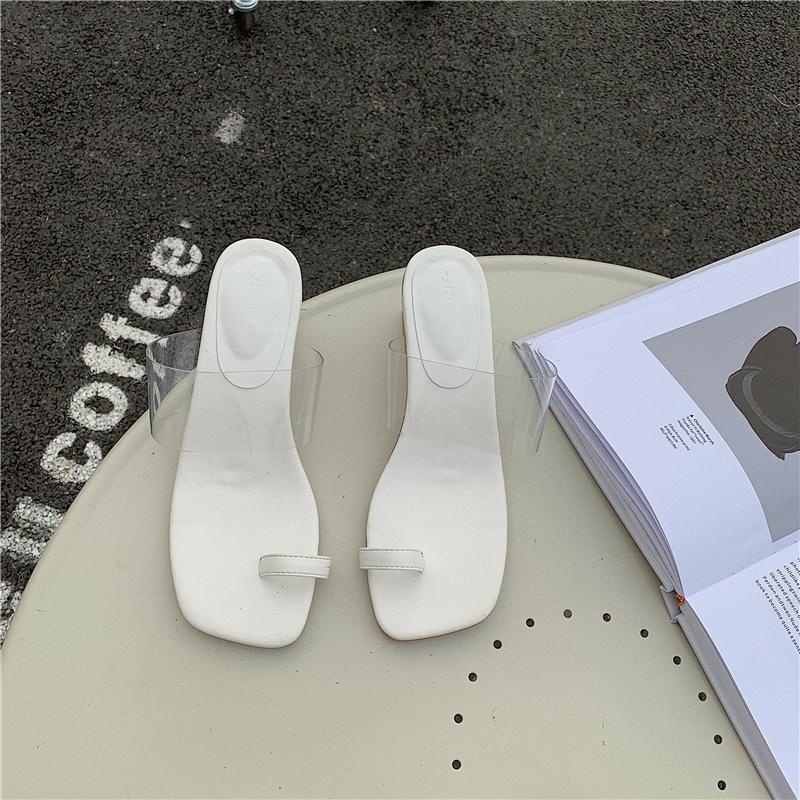 

Transparent one-word strap-toe sandals thick heel high heel cool slippers women 39 белый