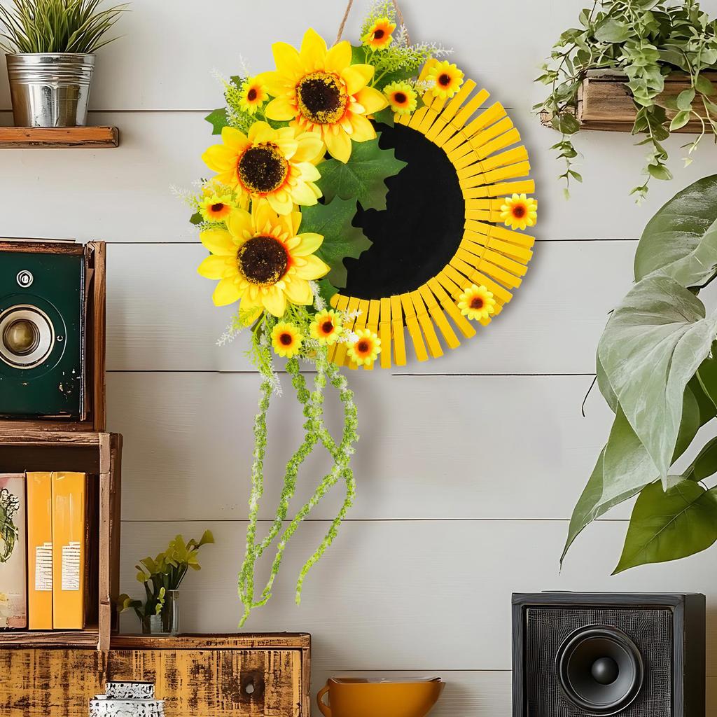 Bee Festival Simulation Sunflower Wreath Decoration Wall Hanging Garden Clip Sunflower Wooden Door Hanging Props