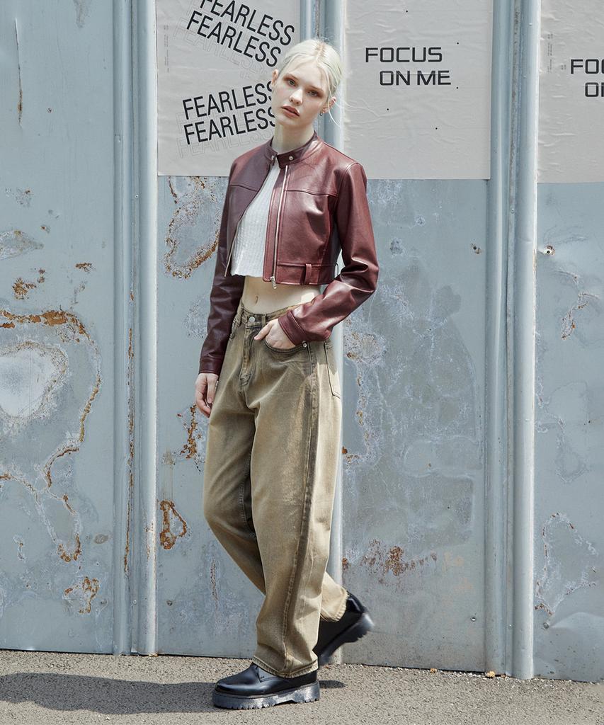 PINBLACK Vintage Washed Denim Pants Beige