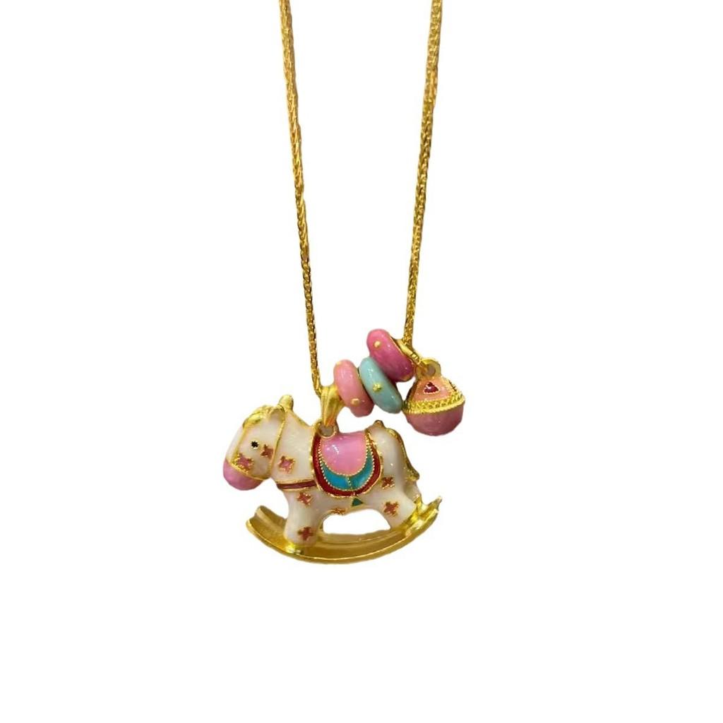 Colorful Cartoon Enamel Drip Oil Carousel Pendant Necklace And Bracelet For Kids