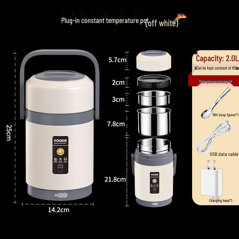 Contenitore per Riso Portatile in Acciaio Inossidabile Riscaldato USB - Grande Capacità, Pranzo Isolato per Uso Esterno e in Ufficio