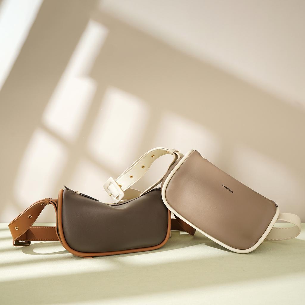 Cowhide Contrasting Color Simple Commuter Versatile Shoulder Bag Wide Shoulder Strap Messenger Bag