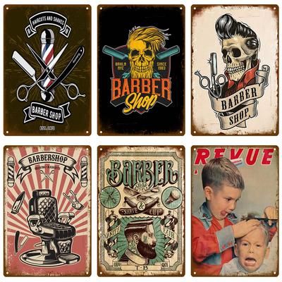 Decoración Vintage para el Hogar Letrero de Lata Barbería Letrero Metálico Cartel Bar Pub Placa Retro Corte de Pelo y Afeitado Barba Pinturas de Hierro Platos de Arte