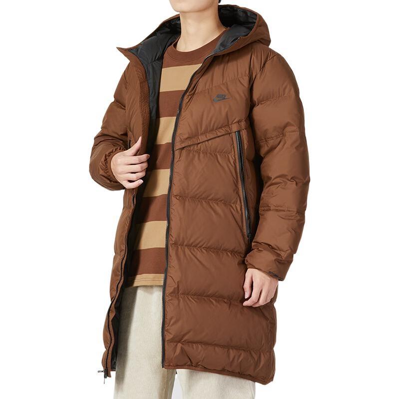 Nike hooded puffer long coat 'Brown' Men's DV1134-259