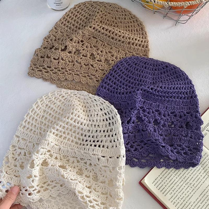 New Versatile Hat Hollow Cold Hat Hand Woven Head Hat Women Spring Thin Stacked Hat Pullover Hat