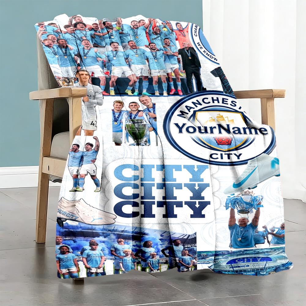 Manchester City Customize Text Blanket Gift Personalized Blanket Soft Warm Cozy Great for Living Room Couch Nap Bedding Ideal for All Seasons