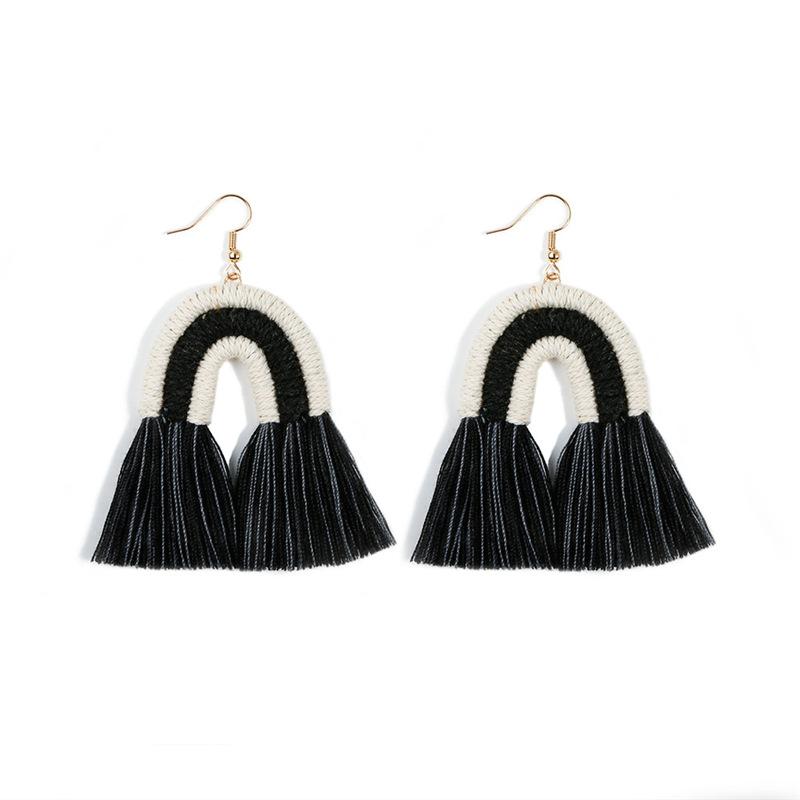 Niche design retro woven rainbow fringed earrings personalized versatile bohemian vacation long earrings