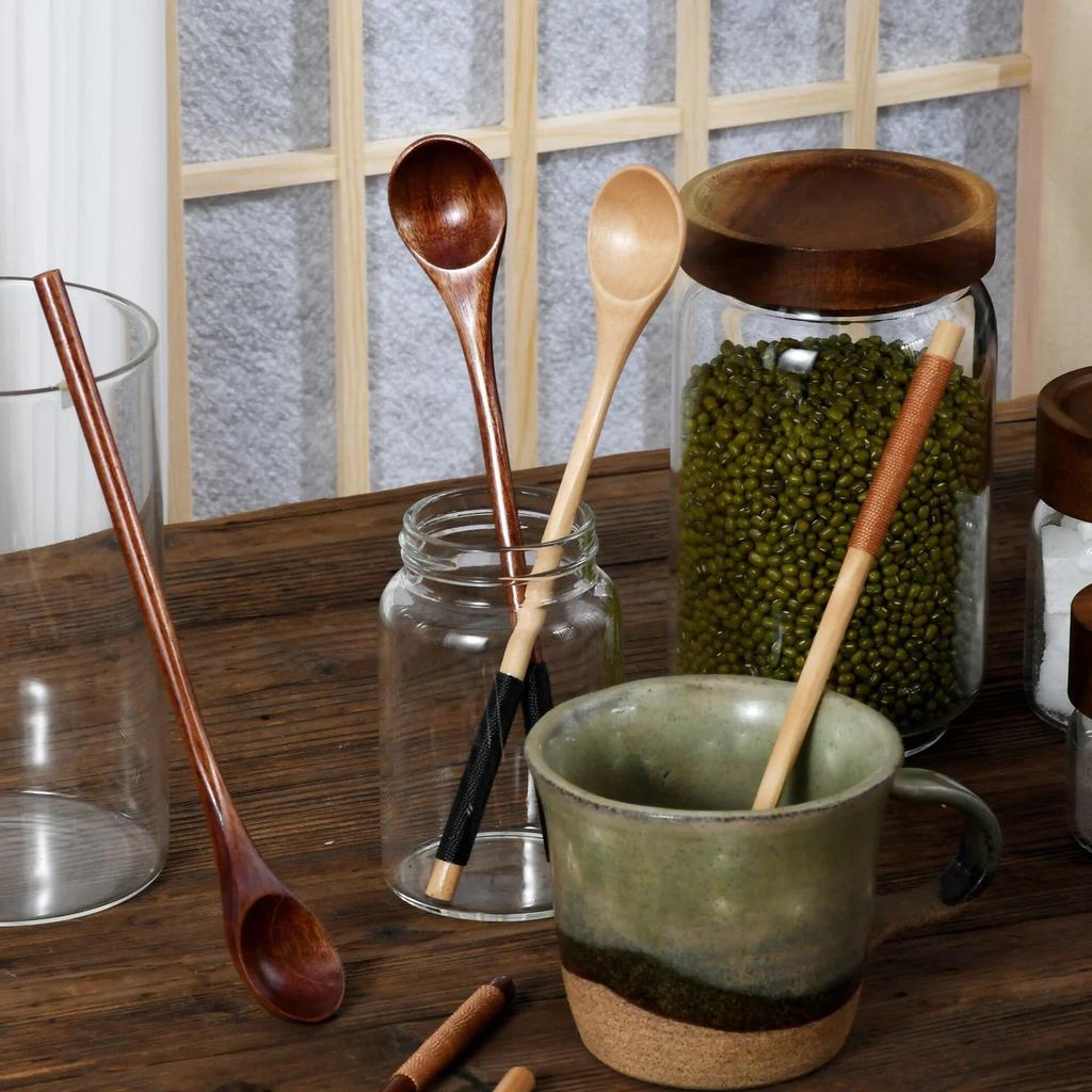 1Pc Wooden Tea Spoon Long Coffee Spoons Small Teaspoon Set Wood Honey Dessert Spoon Coffee Drink Stirrer Teaspoons Tableware