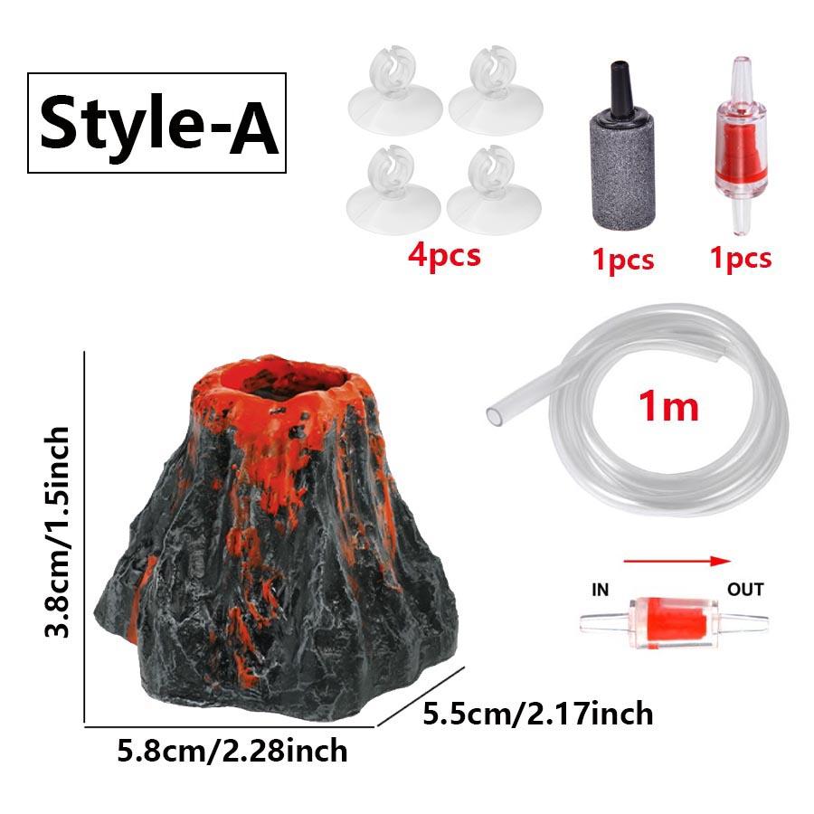 1 Sett Akvarium Fisketank Dekor Vulkanform Luftboblestein Oksygenpumpe Dekorasjon Skjulested Fiskegrotte Resin Ornamenter