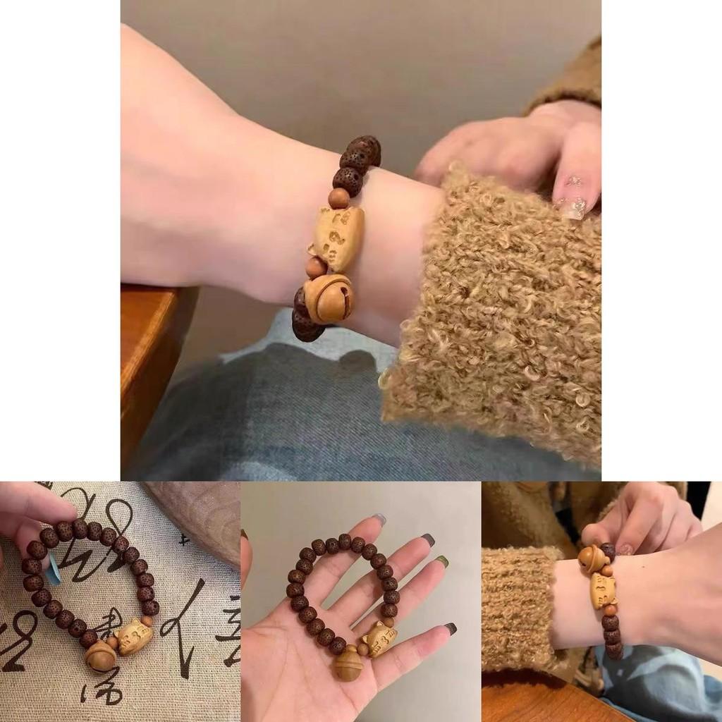 Cat Bell Wooden Bracelet Handmade New Oriental Fashion Trend Womens Jewelry