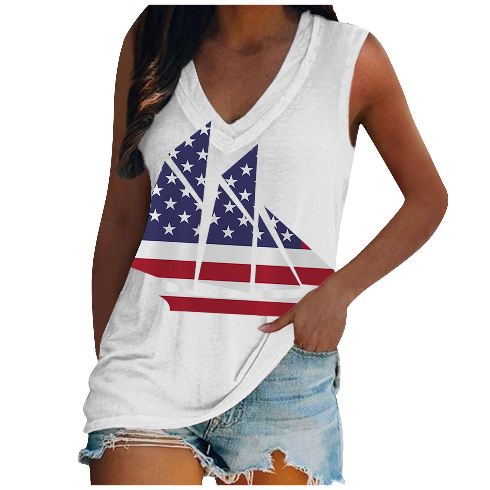 

(SU)Женская мода Досуг Независимый день Печатный жилет без рукавов Топ Блузка