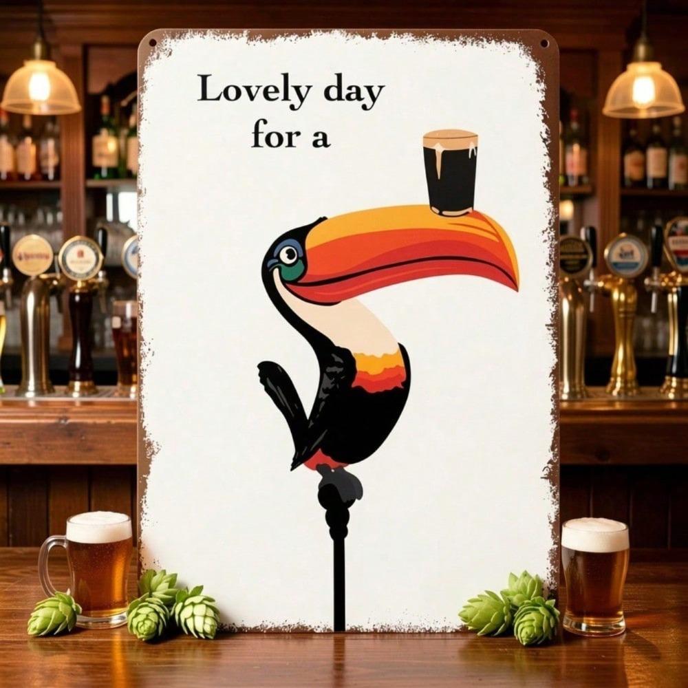 Vintage Toucan Metal Wall Decor, Rust-Proof Aluminum Irish Pub Beer Sign, 12x8 Inch Man Cave Home Office Decoration
