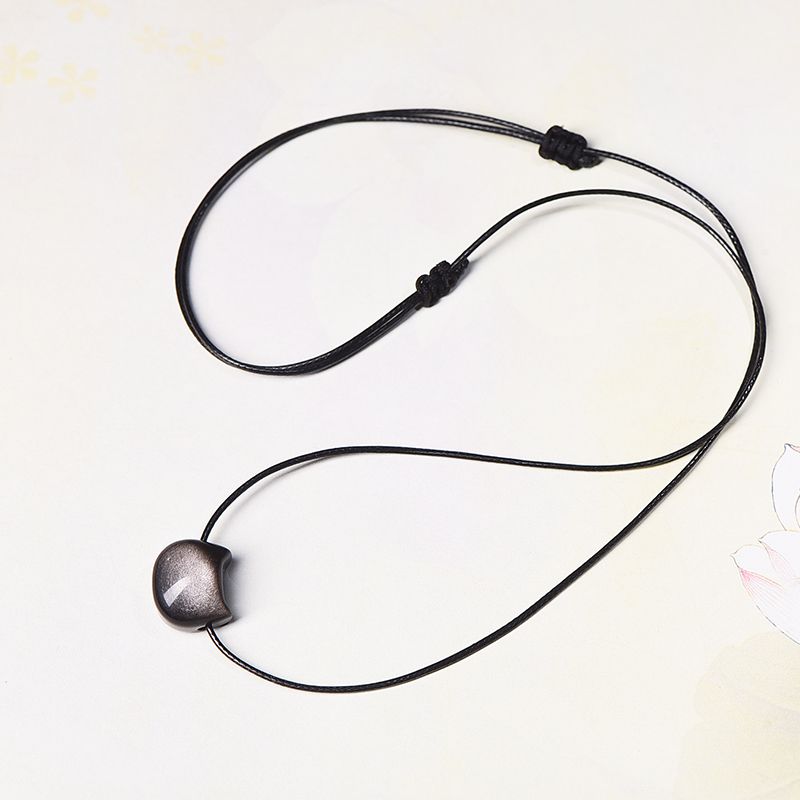 

Natural Black Gold and Silver Stone Cat Head Pendant Clavicle Chain Silver Stone Cat Bracelet Necklace Carrying Strap Female Girlfriend Gifts Silver Obsidian Cat Head Necklace