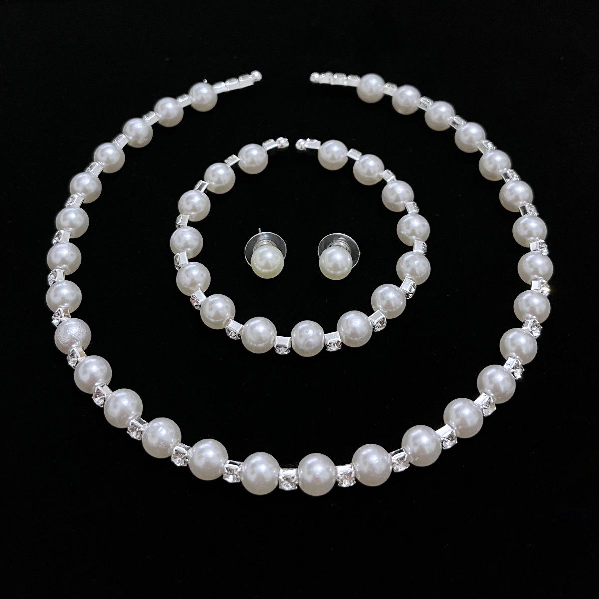 

Простая и изысканная жемчужная цепочка на шею, женские ювелирные изделия для невесты, свадебные аксессуары, ювелирный браслет, набор серег белый