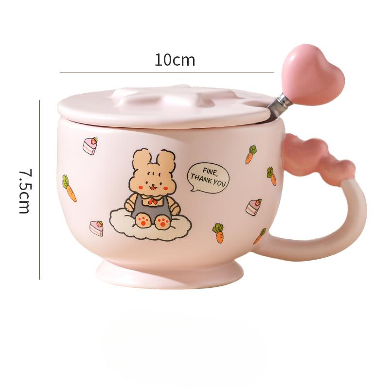 Ceramic Water Cup with Lid Spoon and Afternoon Tea Cup with High Appearance Mug Cartoon Ceramic Cup Cute Cup