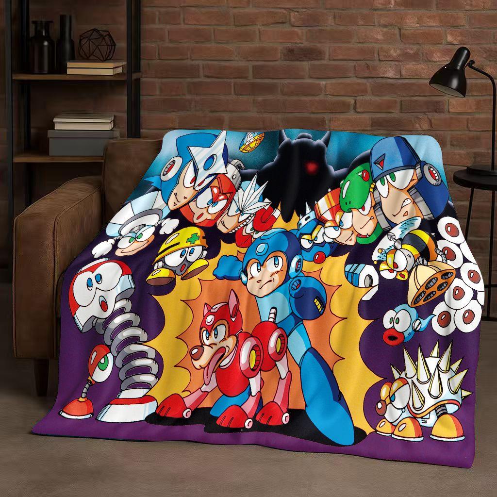 Classic Game Rockman Mega Man Flannel Blanket,Ultra Soft Warm Plush Throw for Home Bedroom Bed Sofa Cover Office Travel Picnic